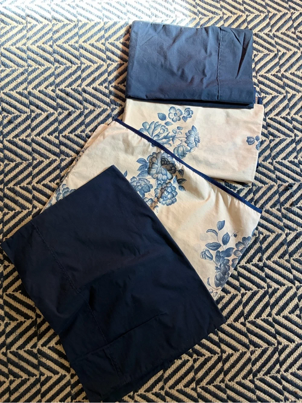 Blue Floral Pillowcases - White and Blue